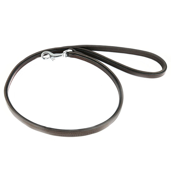 Auf dem Bild zu sehen ist eine Kurzfhrer Hundeleine aus echt Bffel Leder in der Farbe braun 1m lang