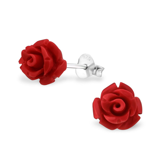 Auf dem Bild zu sehen sind Kinder Ohrringe Rose Ohrstecker aus 925 Sterling Silver echt Silber mit Synthetischer Rosenbl�te