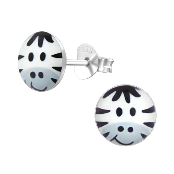 Auf dem Bild zu sehen sind Kinder Ohrringe Zebra Ohrstecker aus 925 Sterling Silver echt Silber