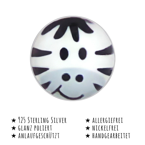 Das Bild mit Beschreibung zeigt Kinder Ohrringe Zebra Ohrstecker aus 925 Sterling Silver echt Silber