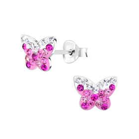 Schmetterling Kristall Kinderohrringe 925 Silber