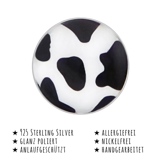 Das Bild mit Beschreibung zeigt Kinder Ohrringe Kuhfell Ohrstecker aus 925 Sterling Silver echt Silber