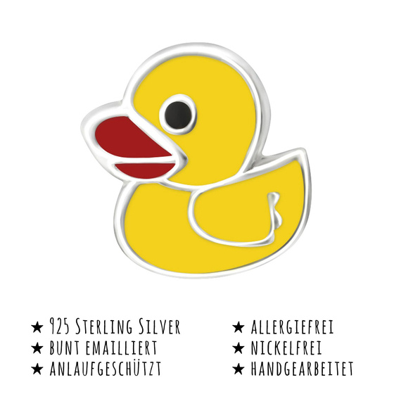 Das Bild mit Beschreibung zeigt Kinder Ohrringe Ente Ohrstecker aus 925 Sterling Silver echt Silber