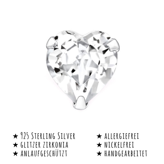 Das Bild mit Beschreibung zeigt Kinder Ohrringe Kristall Herz Ohrstecker aus 925 Sterling Silver echt Silber mit 2 Swarovski Kristallen