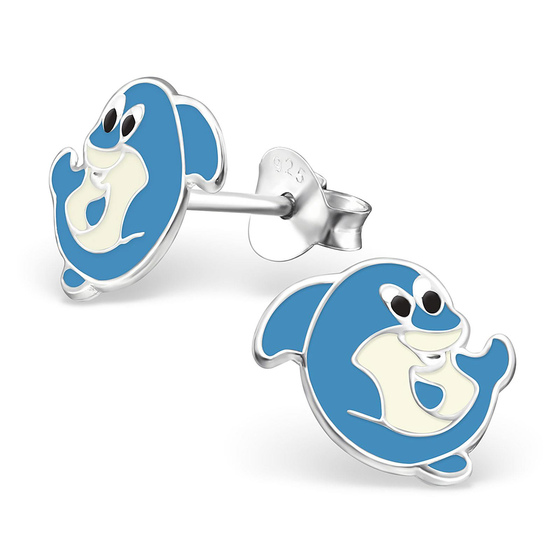 Auf dem Bild zu sehen sind Kinder Ohrringe Hai Fisch Ohrstecker aus 925 Sterling Silver echt Silber