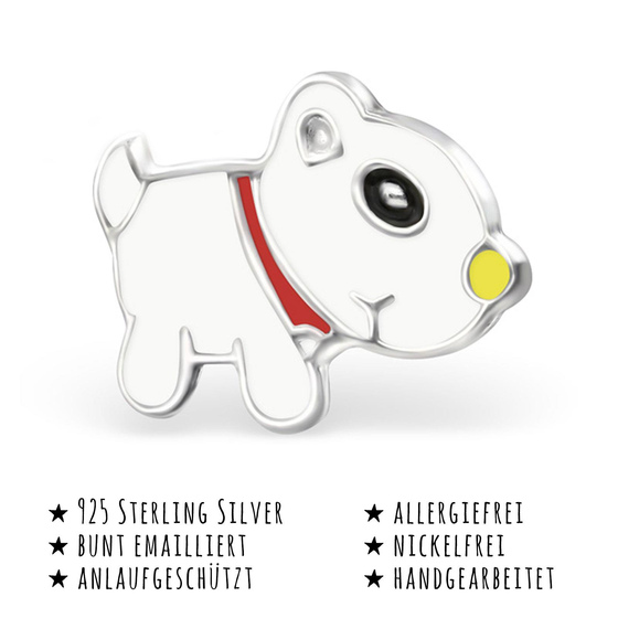 Das Bild mit Beschreibung zeigt Kinder Ohrringe Bulldogge Hund Ohrstecker aus 925 Sterling Silver echt Silber