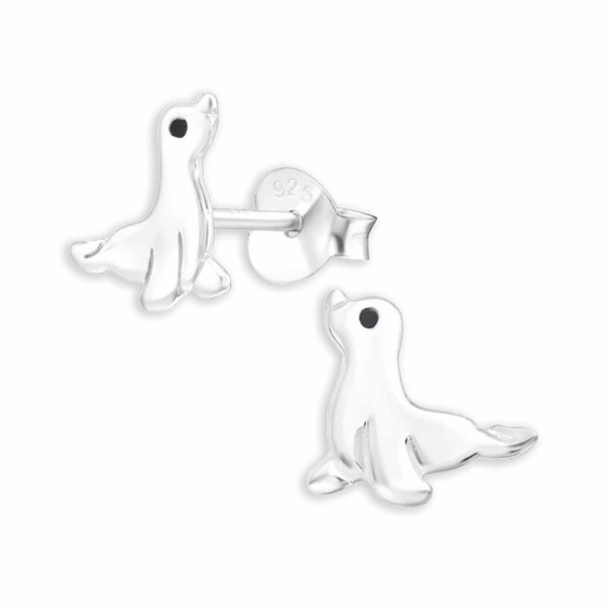 Kinder Ohrstecker Seehund aus 925 Sterling Silber mit Epoxy