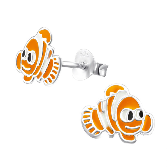 Auf dem Bild zu sehen sind Kinder Ohrringe Clownfisch Ohrstecker aus 925 Sterling Silver echt Silber