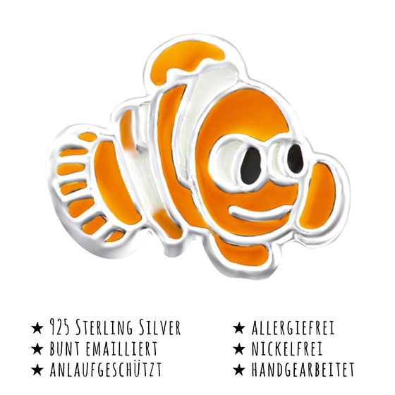 Das Bild mit Beschreibung zeigt Kinder Ohrringe Clownfisch Ohrstecker aus 925 Sterling Silver echt Silber