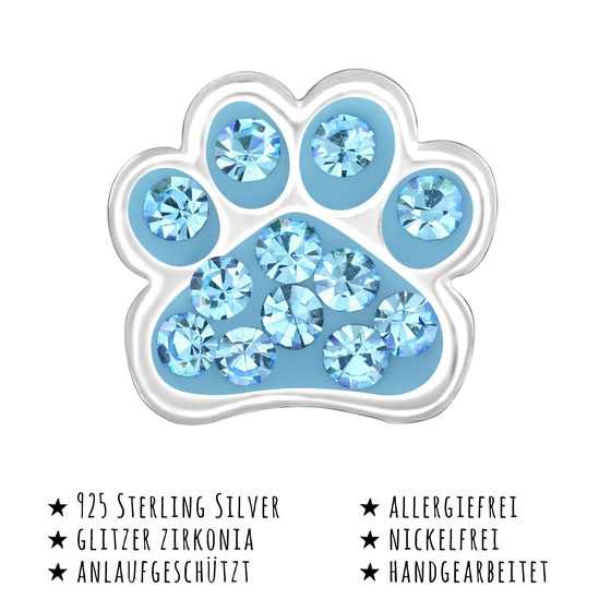 Das Bild mit Beschreibung zeigt Kinder Ohrringe Pfote Ohrstecker aus 925 Sterling Silver echt Silber mit 24 Kristallen