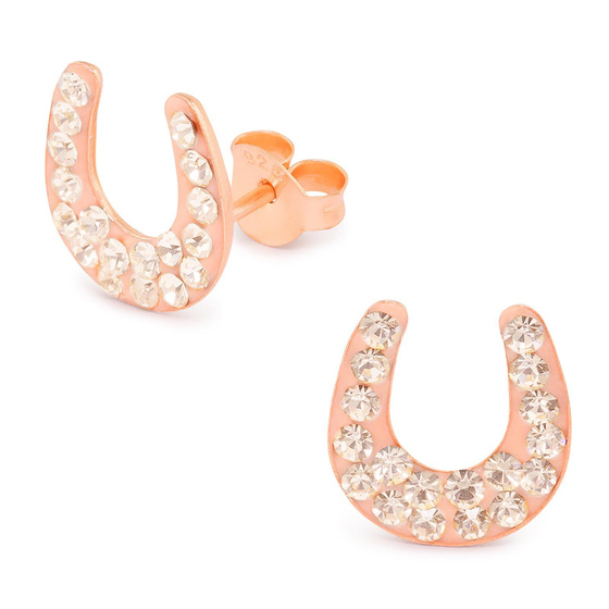 Auf dem Bild zu sehen sind Damen Ohrringe Hufeisen Glcksbringer Ohrstecker aus 925 Sterling Silver echt Silber mit 36 Kristallen rose Gold plattiert