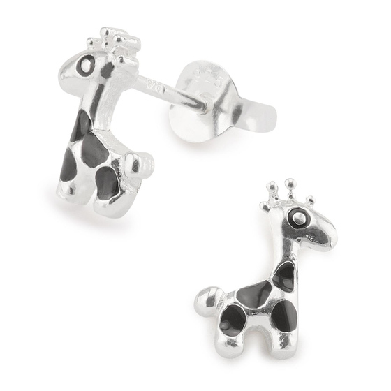 Auf dem Bild zu sehen sind Kinder Ohrringe Giraffe Ohrstecker aus 925 Sterling Silver echt Silber mit Emaille