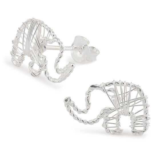 Auf dem Bild zu sehen sind Damen Ohrringe Elefant Ohrstecker aus 925 Sterling Silver echt Silber mit Drahtgeflecht