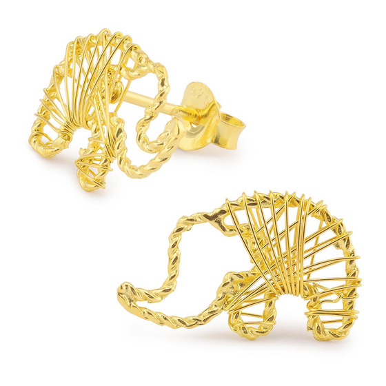 Auf dem Bild zu sehen sind Damen Ohrringe Elefant Ohrstecker aus 925 Sterling Silver echt Silber mit Drahtgeflecht 18K Gold plattiert