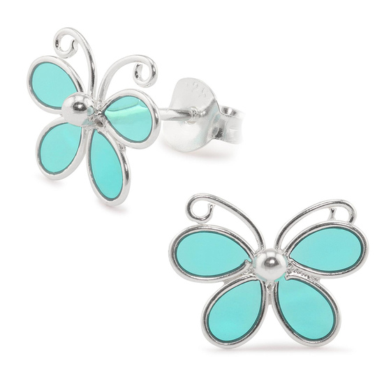 Auf dem Bild zu sehen sind Kinder Ohrringe Schmetterling Ohrstecker aus 925 Sterling Silver echt Silber