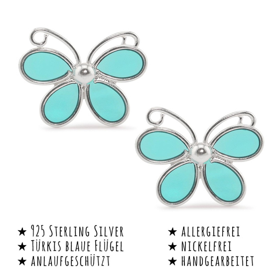 Das Bild mit Beschreibung zeigt Kinder Ohrringe Schmetterling Ohrstecker aus 925 Sterling Silver echt Silber