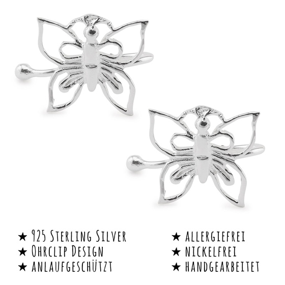Das Bild mit Beschreibung zeigt Kinder Ohrringe Schmetterling Ohrklemme aus 925 Sterling Silver echt Silber