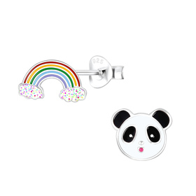 Panda und Regenbogen Kinder Ohrringe 925 Silber