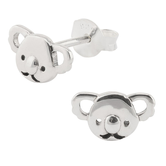 Auf dem Bild zu sehen sind Kinder Ohrringe Koala Ohrstecker aus 925 Sterling Silver echt Silber oxidiert