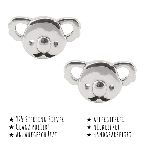 Das Bild mit Beschreibung zeigt Kinder Ohrringe Koala Ohrstecker aus 925 Sterling Silver echt Silber oxidiert