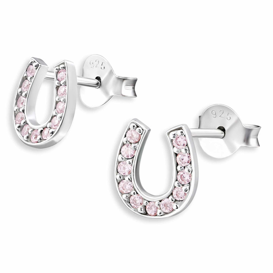 Auf dem Bild zu sehen sind Kinder Ohrringe kleine Hufeisen Glcksbringer Ohrstecker aus 925 Sterling Silver echt Silber mit 22 Kristallen