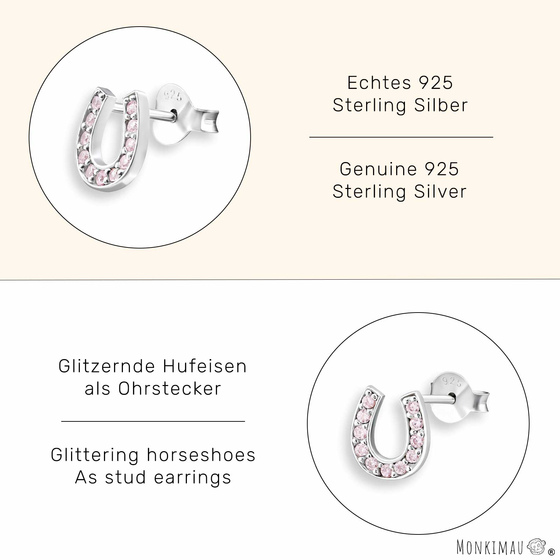 Hufeisen Ohrstecker Kinder 925 Silber - Glcksbringer mit Kristall