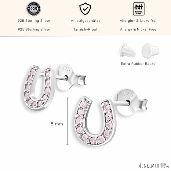 Hufeisen Ohrstecker Kinder 925 Silber - Glcksbringer mit Kristall