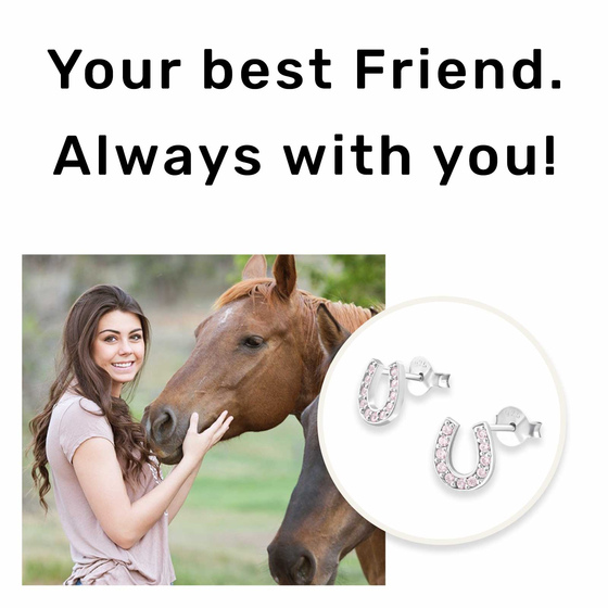 Hufeisen Ohrstecker Kinder 925 Silber - Glcksbringer mit Kristall