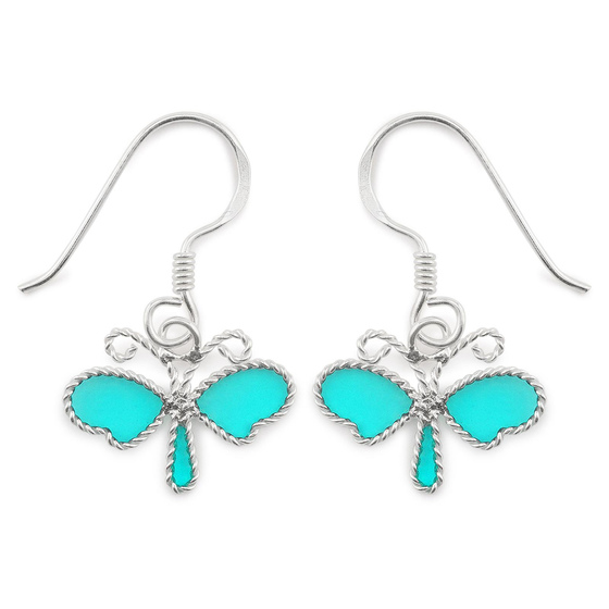 Auf dem Bild zu sehen sind Damen Ohrringe Libelle Ohrhnger aus 925 Sterling Silver echt Silber mit Emaille Trkis