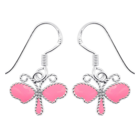 Auf dem Bild zu sehen sind Damen Ohrringe Libelle Ohrh�nger aus 925 Sterling Silver echt Silber mit Emaille Pink