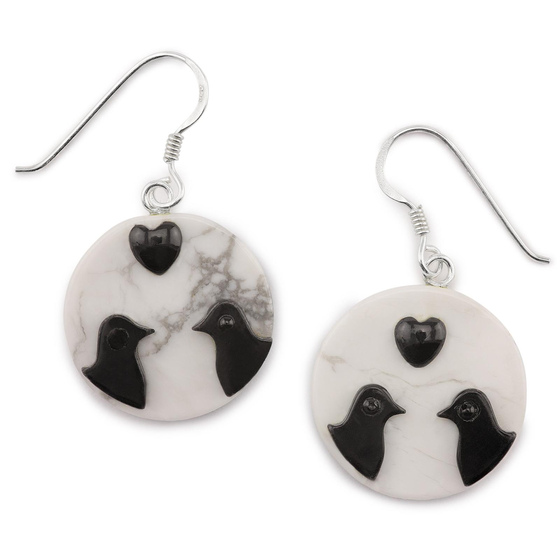 Auf dem Bild zu sehen sind Damen Ohrringe Vogel Liebe Ohrhnger aus 925 Sterling Silver echt Silber mit Howlith Stein Schwarz