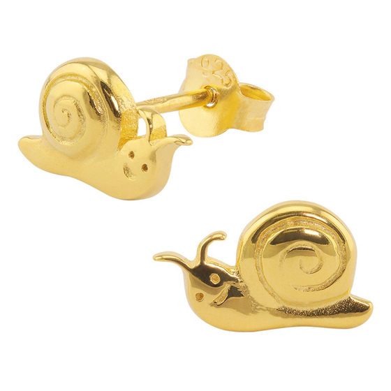 Auf dem Bild zu sehen sind Kinder Ohrringe Schnecke Ohrstecker aus 925 Sterling Silver echt Silber mit 18K Gold plattiert