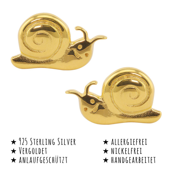 Das Bild mit Beschreibung zeigt Kinder Ohrringe Schnecke Ohrstecker aus 925 Sterling Silver echt Silber mit 18K Gold plattiert