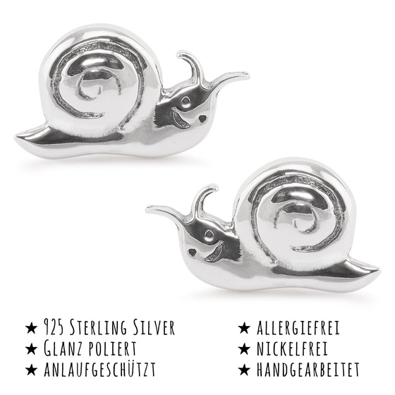 Das Bild mit Beschreibung zeigt Kinder Ohrringe Schnecke Ohrstecker aus 925 Sterling Silver echt Silber oxidiert