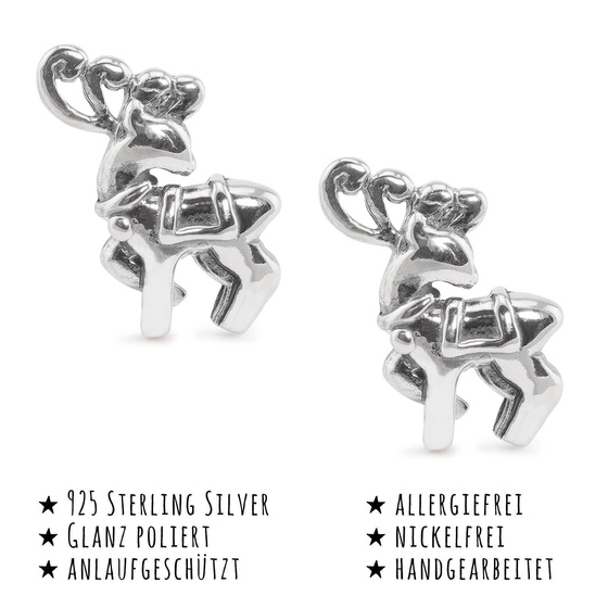 Das Bild mit Beschreibung zeigt Kinder Ohrringe Elch Rentier Ohrstecker aus 925 Sterling Silver echt Silber