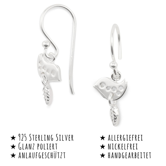 Das Bild mit Beschreibung zeigt Kinder Ohrringe Taube Olivenzweig Ohrhnger aus 925 Sterling Silver echt Silber