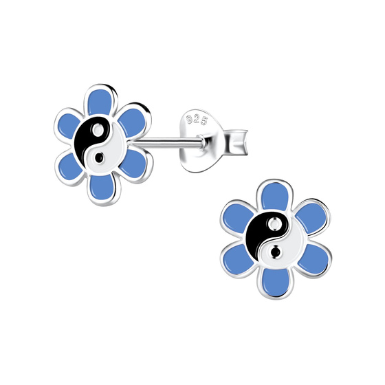 Yin Yang Blumen Kinder Ohrringe 925 Silber