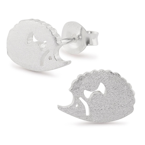 Auf dem Bild zu sehen sind Kinder Ohrringe Igel Ohrstecker aus 925 Sterling Silver echt Silber Matt