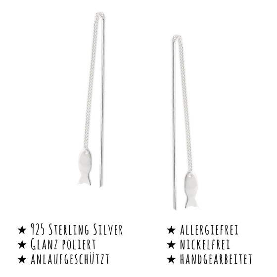 Das Bild mit Beschreibung zeigt Kinder Ohrringe Fisch Durchzieher aus 925 Sterling Silver echt Silber