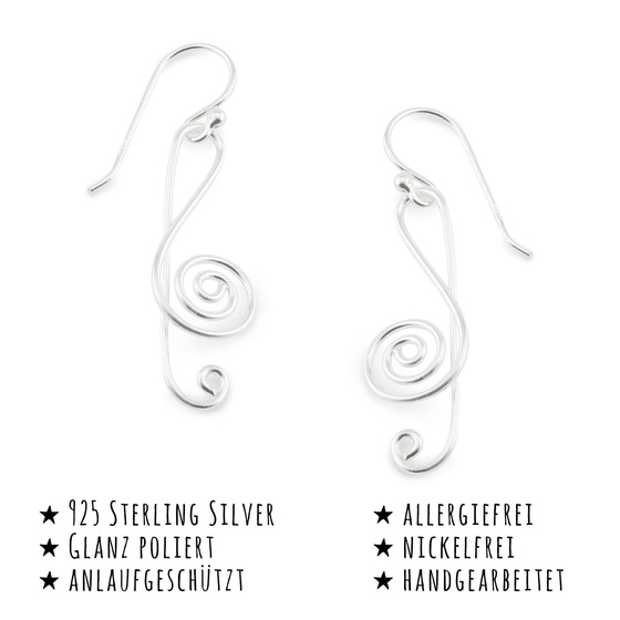 Das Bild mit Beschreibung zeigt Damen Ohrringe Noten Schlssel Ohrhnger aus 925 Sterling Silver echt Silber