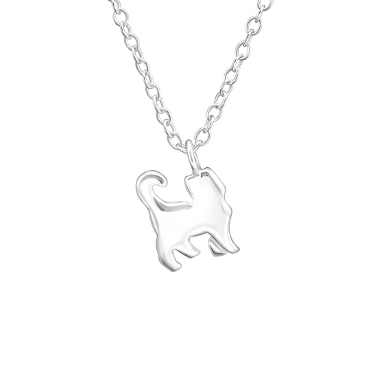 Auf dem Bild zu sehen ist eine Kinder Halskette Katze Anhnger aus 925 Sterling Silver echt Silber mit 45cm lnge