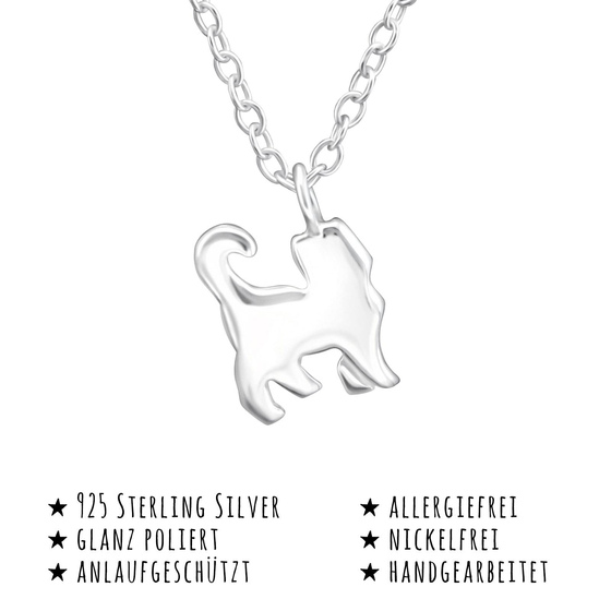 Das Bild mit Beschreibung zeigt eine Kinder Halskette Katze Anhnger aus 925 Sterling Silver echt Silber mit 45cm lnge