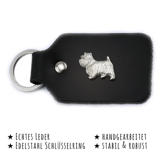 Das Bild mit Beschreibung zeigt ein West Highland Terrier Hund aus Leder