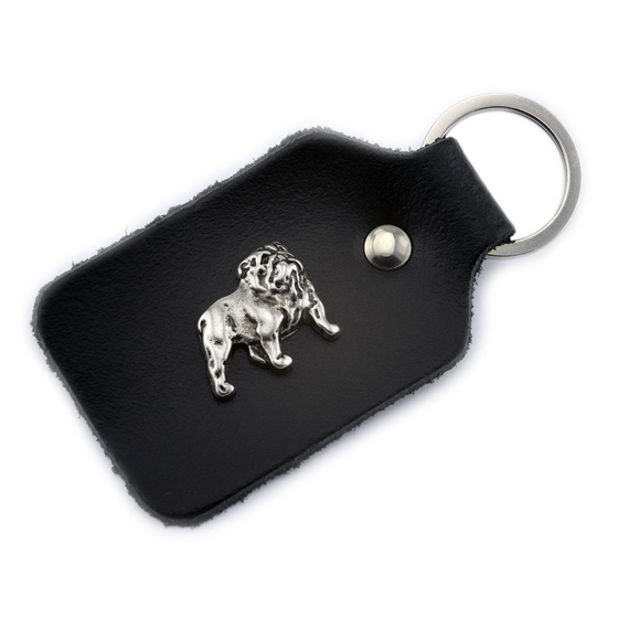Auf dem Bild zu sehen ist ein Englische Bulldogge Hund aus Leder als Schlsselanhnger Figur