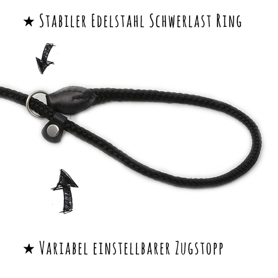 Das Bild mit Beschreibung zeigt eine Retrieverleine Hundeleine fr Hunde mit Handgriff verstellbar