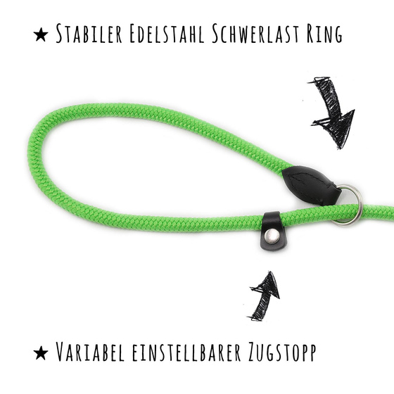 Das Bild mit Beschreibung zeigt eine Retrieverleine Hundeleine fr Hunde mit Handgriff verstellbar