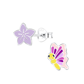 Schmetterling und Blumen Kinder Ohrringe 925 Silber