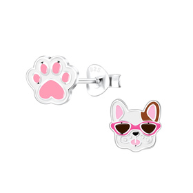 Franz�sische Bulldoggen Kinder Ohrringe 925 Silber