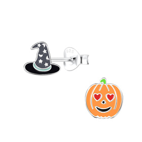 Hexenhut und K�rbis Kinder Ohrringe 925 Silber
