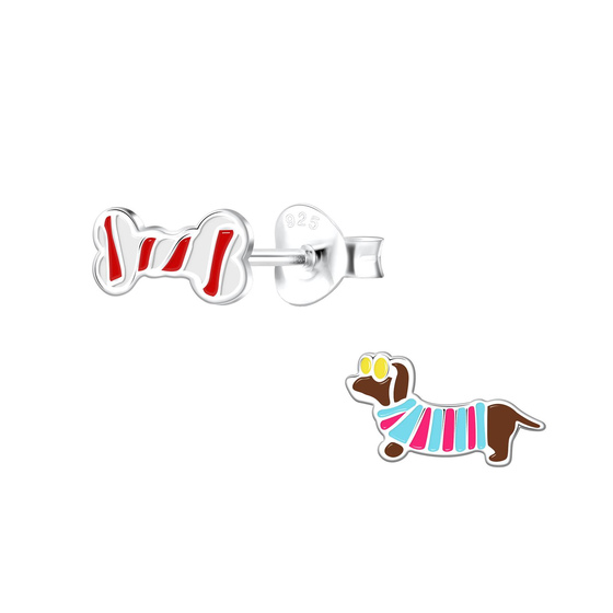 Dackel und Knochen Kinder Ohrringe 925 Silber